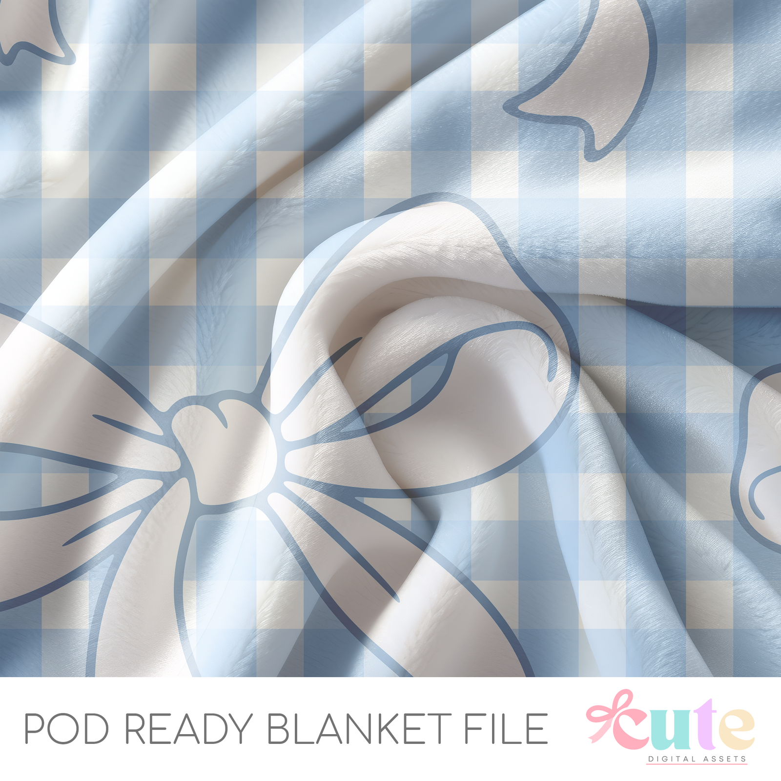Coquette Gingham Bow Blue POD Blanket File
