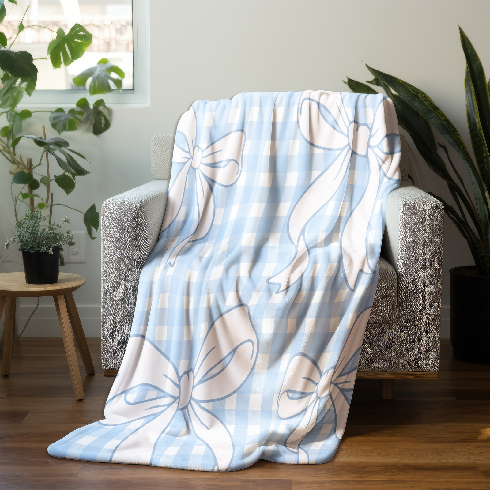 Coquette Gingham Bow Blue POD Blanket File - Image 2