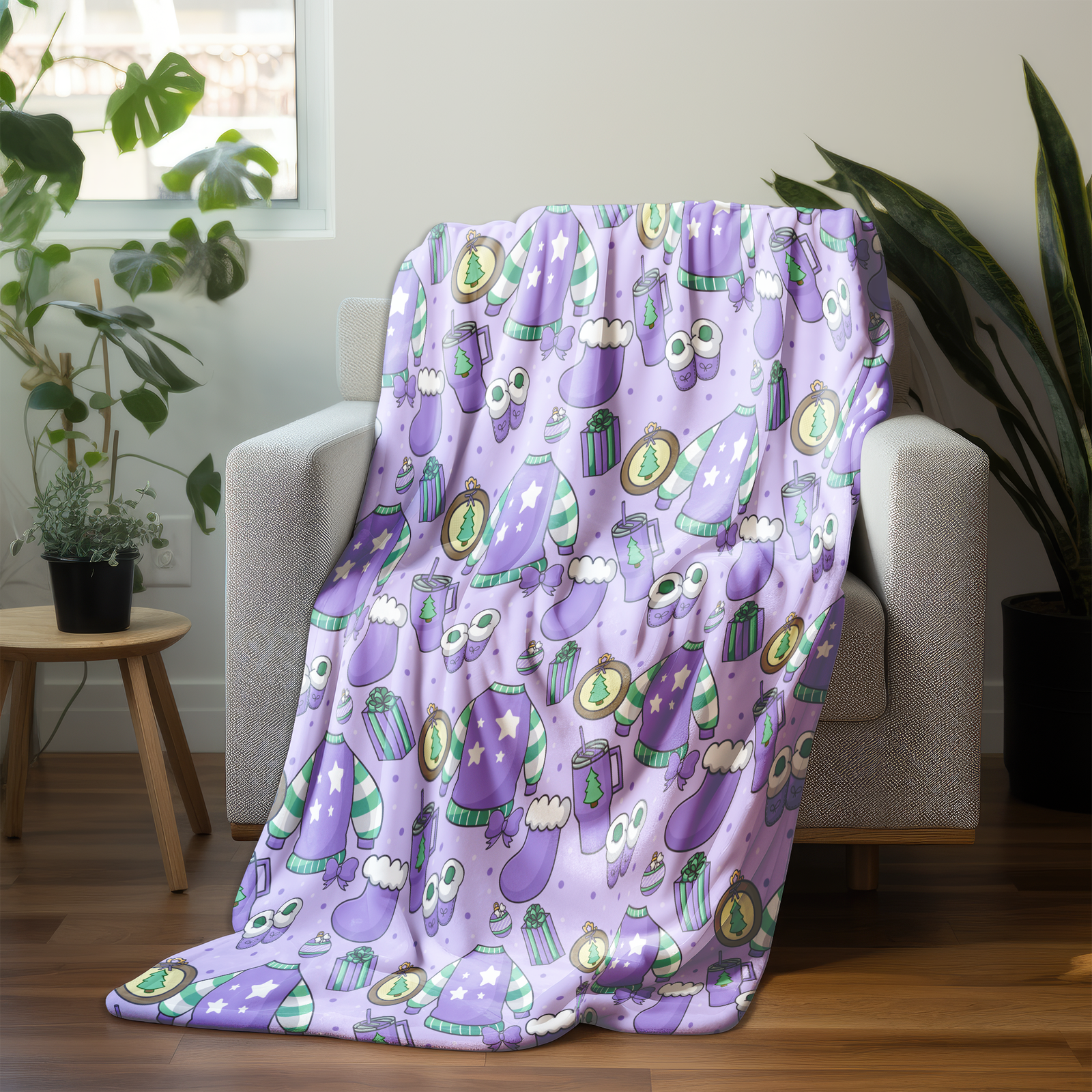 Cozy Purple Christmas POD Blanket File - Image 2