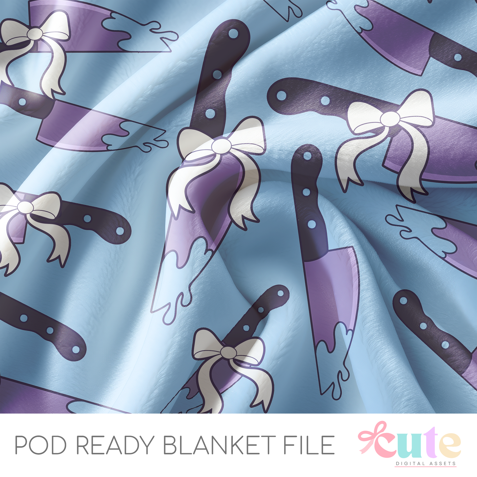 Creepy Kawaii Knives Blue POD Blanket File