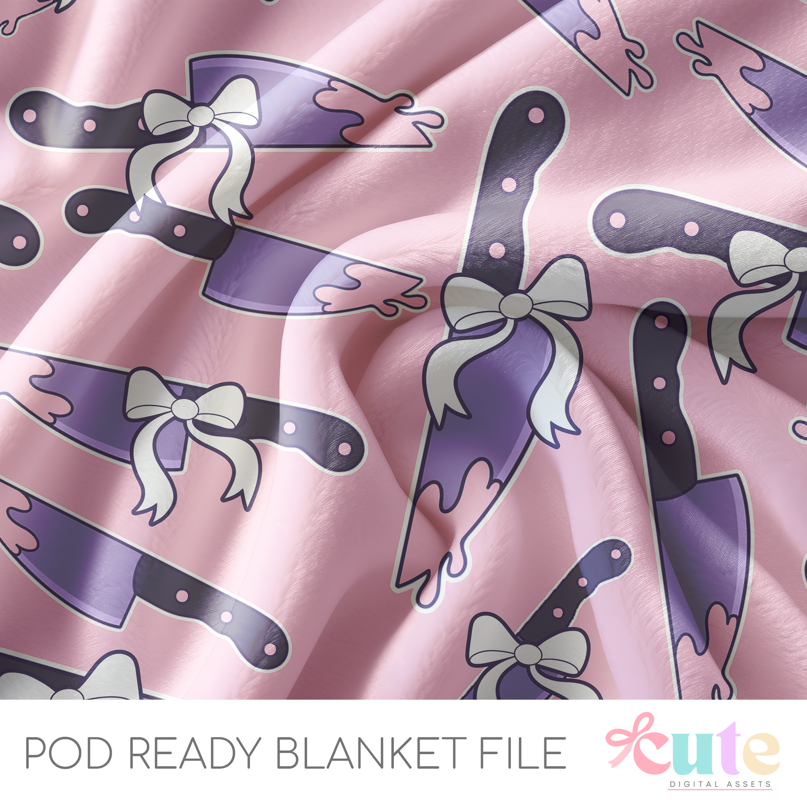 Creepy Kawaii Knives Pink POD Blanket File