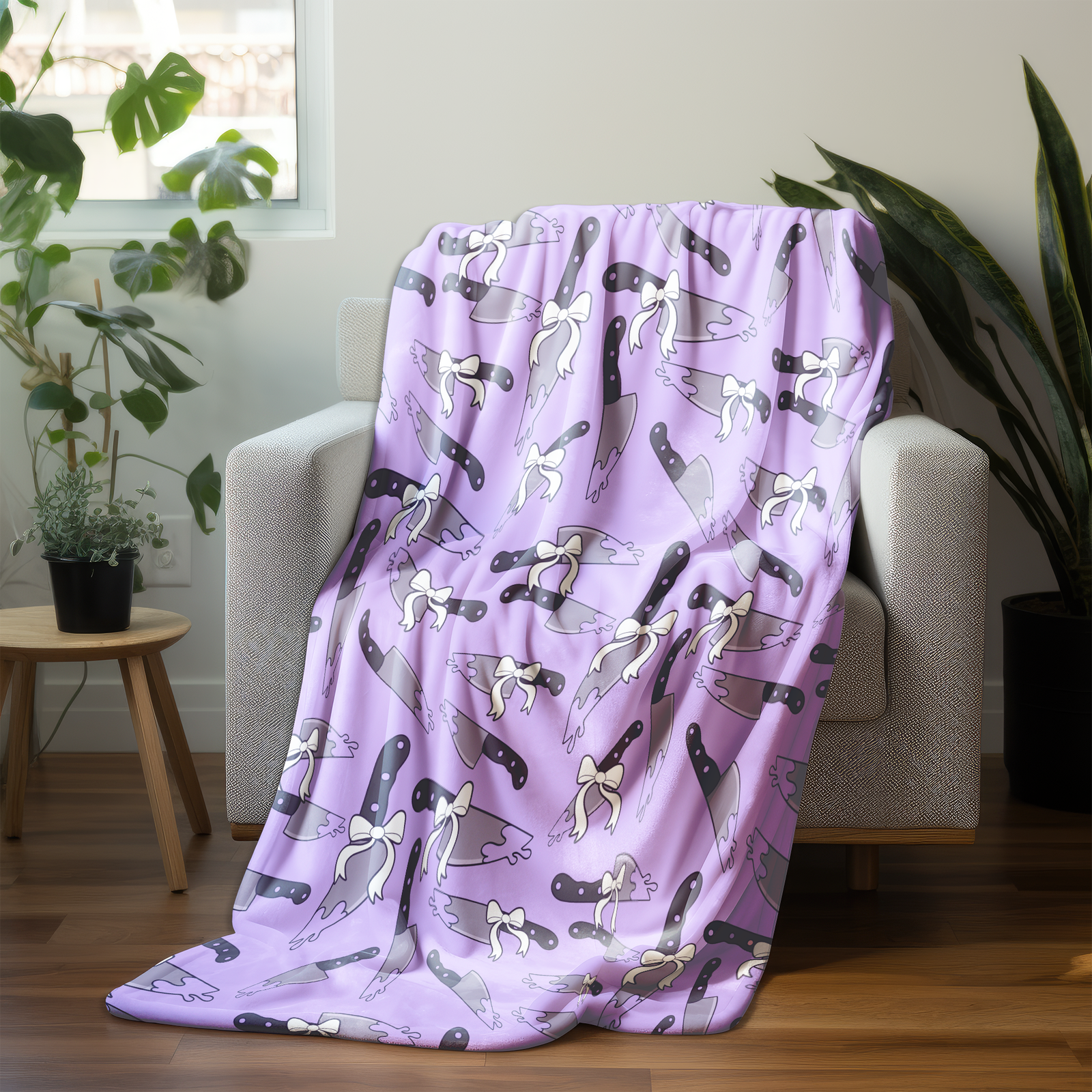 Creepy Kawaii Knives Purple POD Blanket File - Image 2