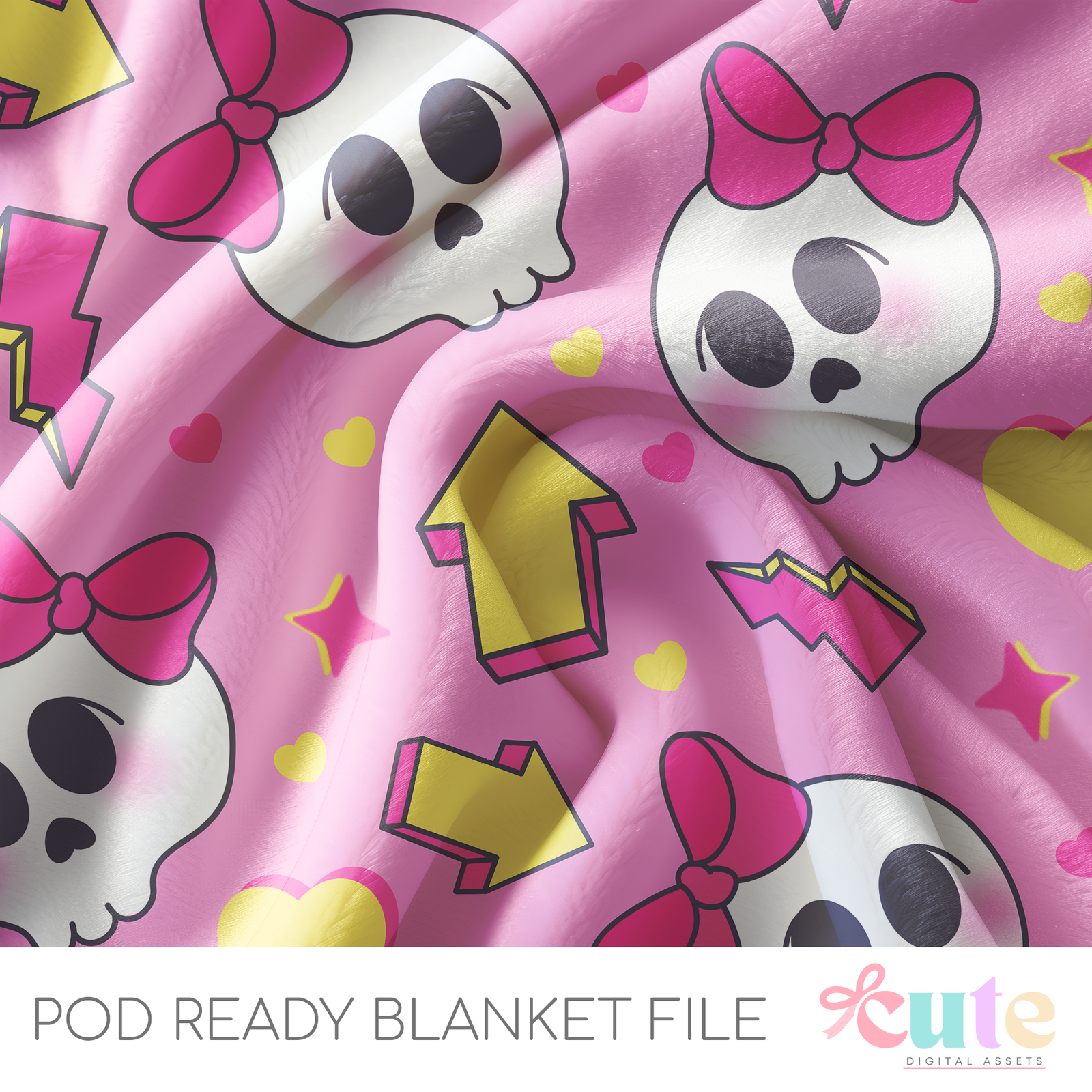 Retro Vibes and Skulls Pink POD Blanket File